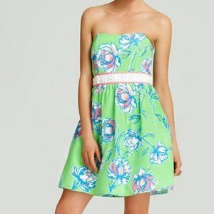 Lilly Pulitzer Langley Dress Strapless Tossed Print Size 4 48322